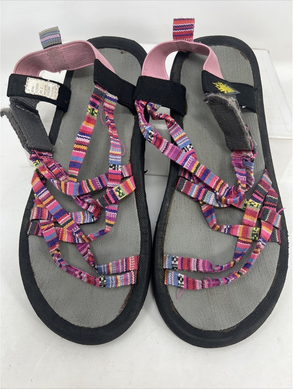 Volatile Kids Strappy Sandals Size 2Y Girls 72 00724 Textile Straps Pink Stripes
